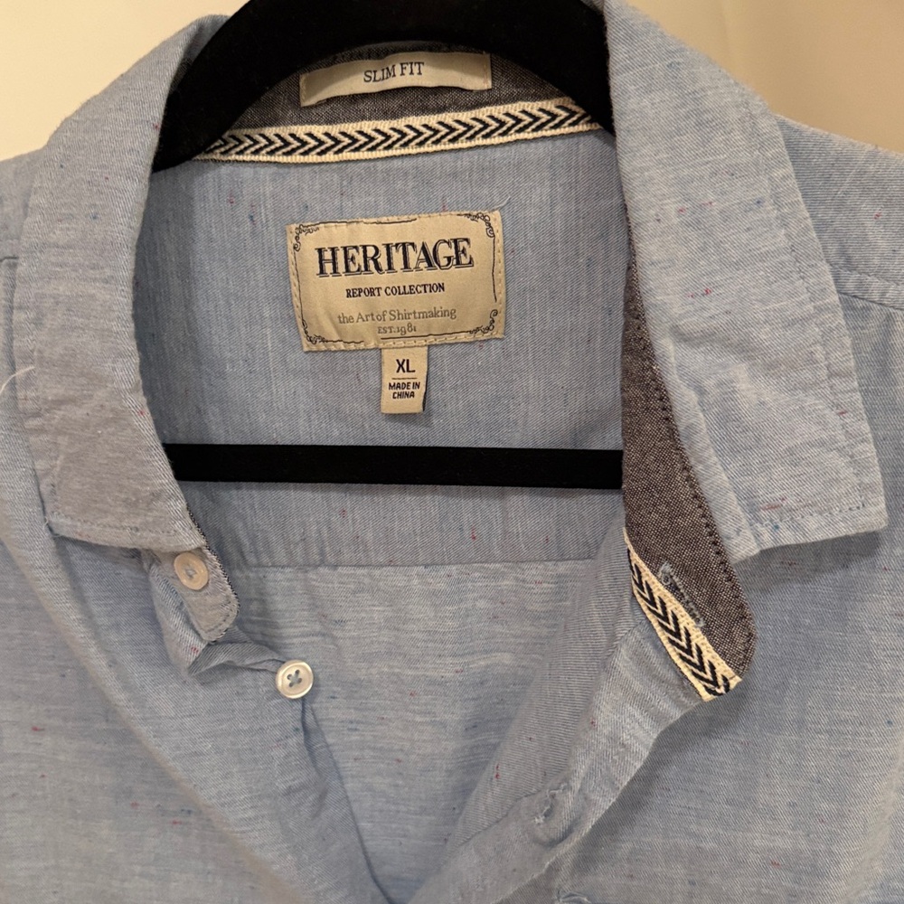 Heritage 100% Cotton Sky Blue Slim Fit Casual Button Down Short Sleeve Shirt - Picture 2 of 8